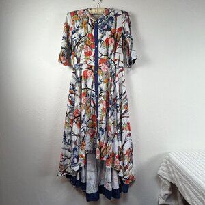 Neeru Kumar Women Multicolor Floral Print Hi-Low Shirt Dress Medium Short Sleeve